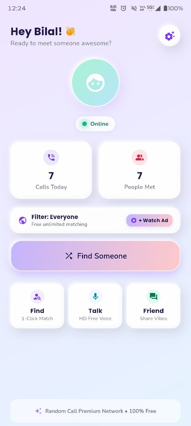 Random Call Live Video Screen